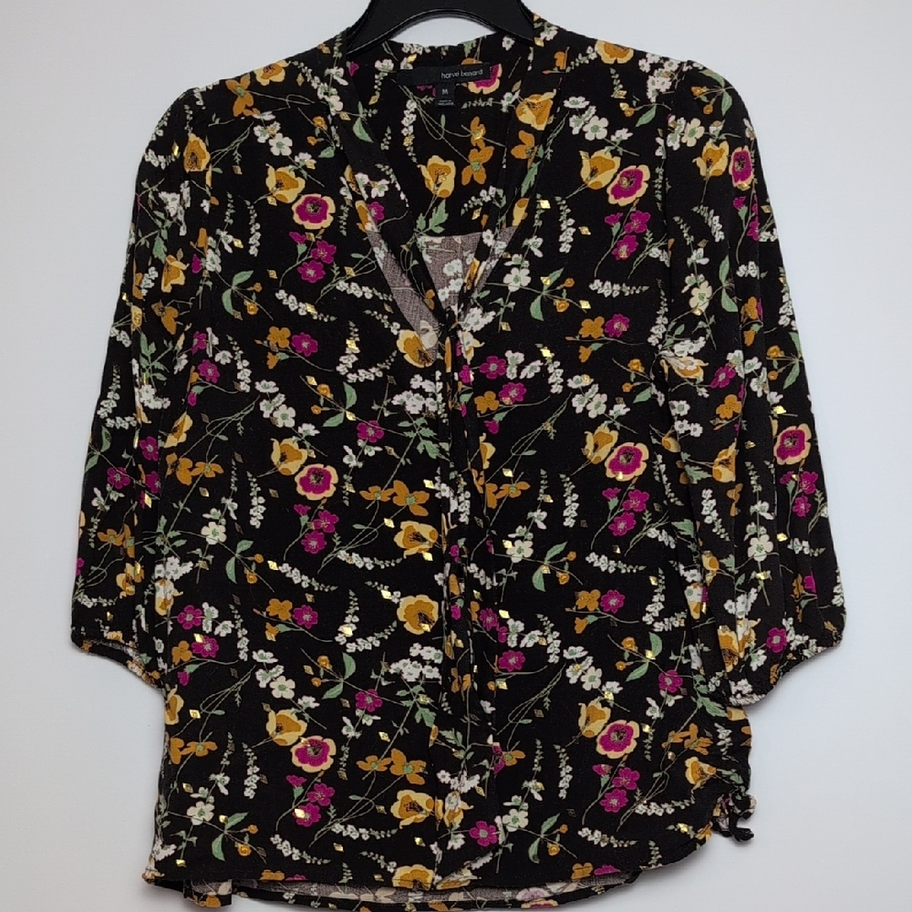 Harve Benard Floral Blouse - Black, Yellow, Pink